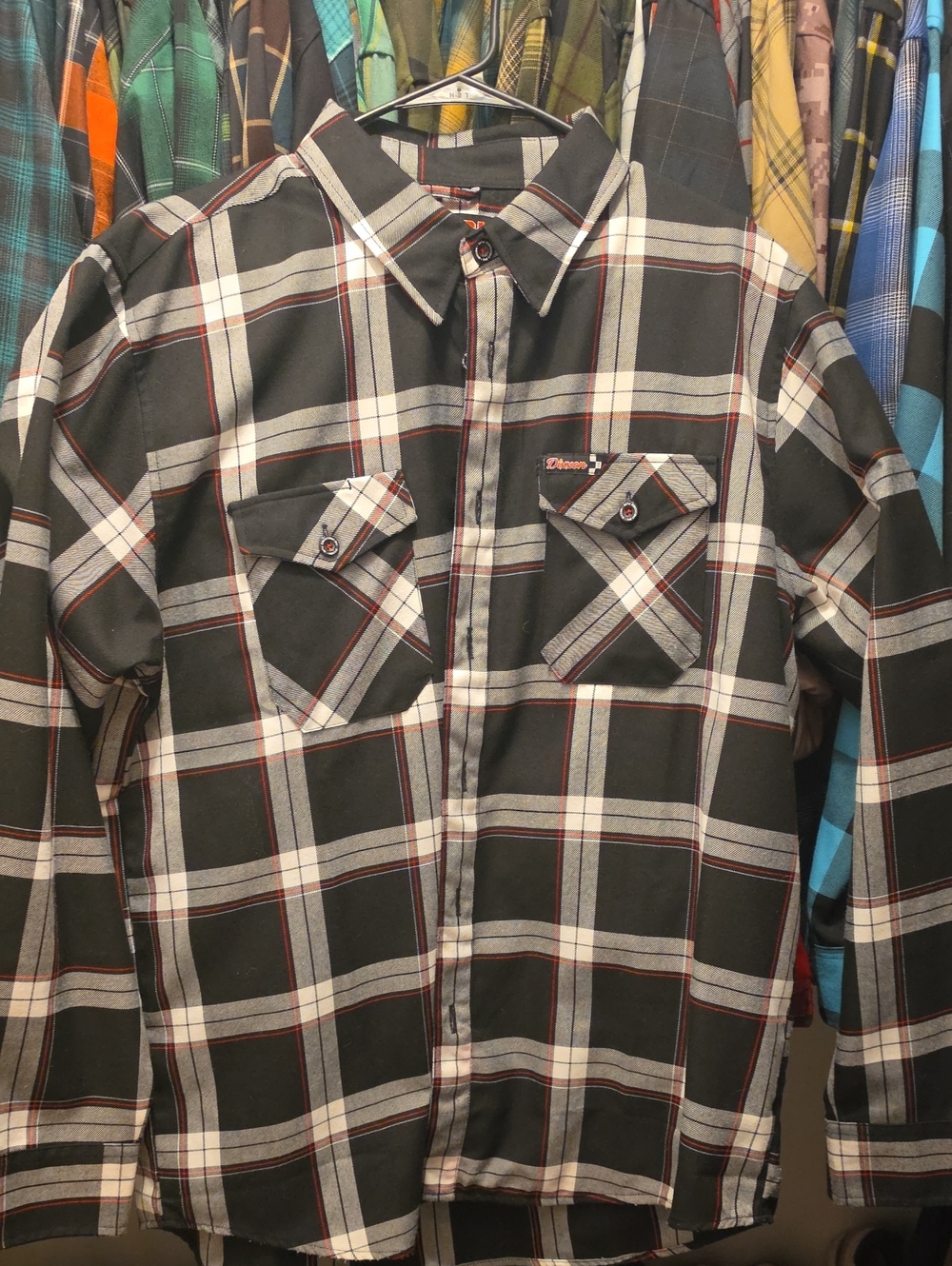 DIXXON Black Plaid Button-Down Shirt with Cream and Red Accents